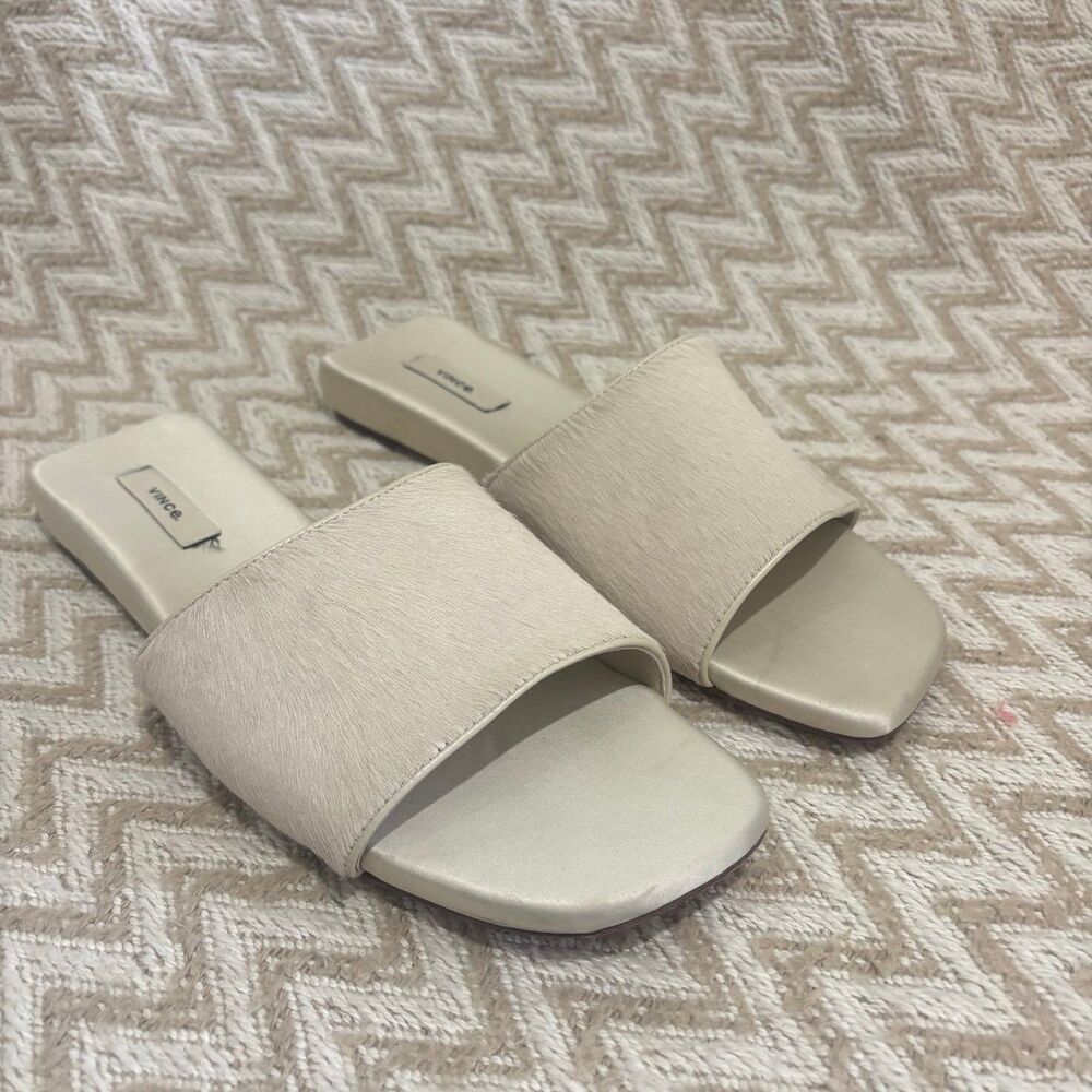 VINCE Women's Garth Cow Hair Slide Sandals Off White Size 8